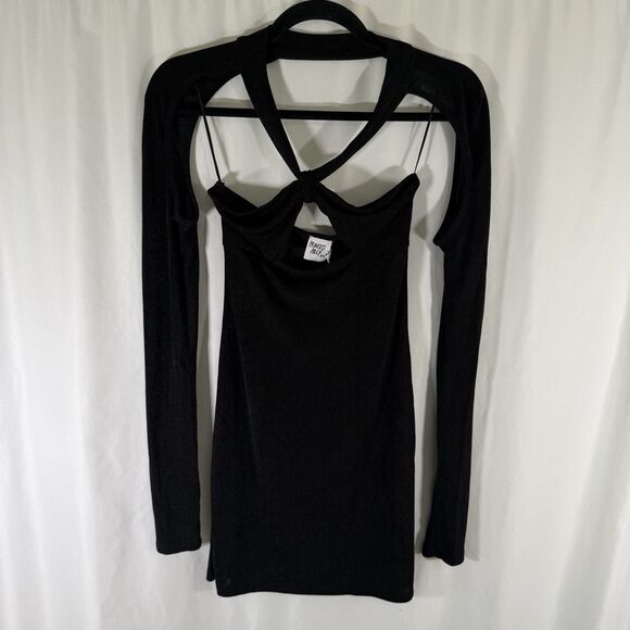 New Princess Polly Giovanni Mini Dress Womens 6 Black Pull On Unlined Semi Sheer - Picture 1 of 15